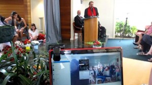 Skype connection to a tiny New Zealand village, the family there took part in the Service, and sang prayers and Blessings. So beautiful. Later, I set up the Skype laptop outside so families could continue to chat online and share the day.